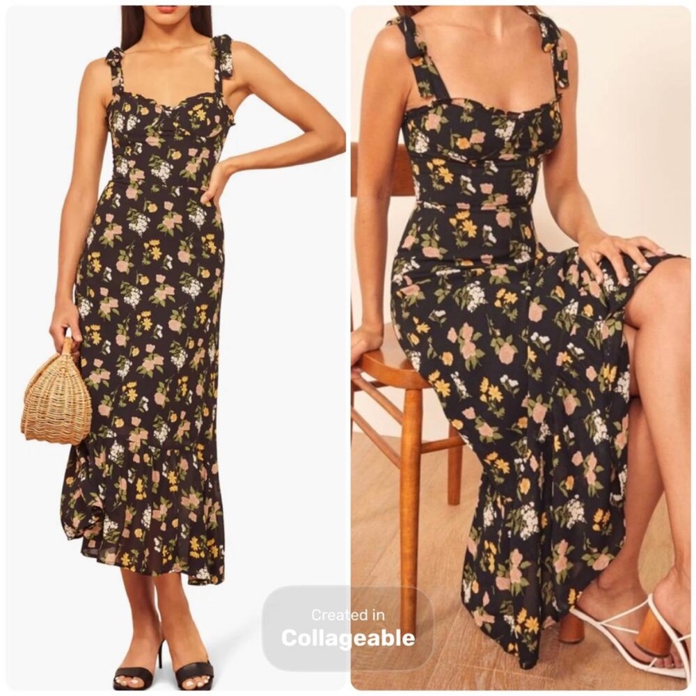 Reformation Black and White Spaghetti Strap Sundress